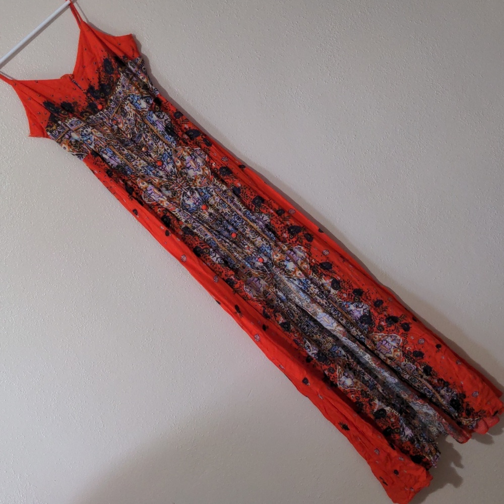 Free People Orange Printed Maxi Dress
